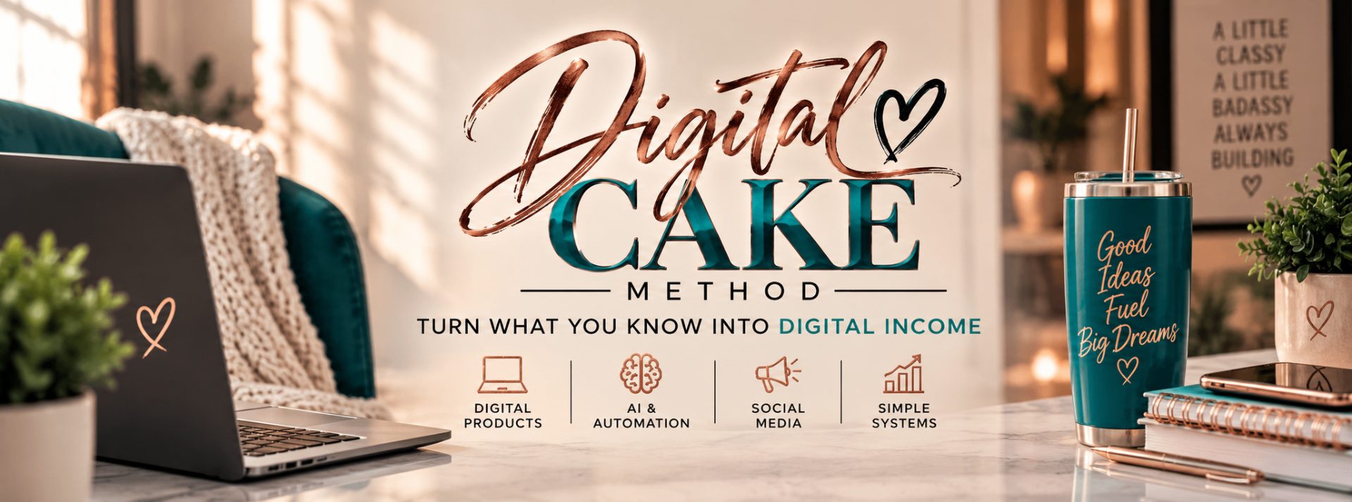 Turn what you know into digital income — digital products, AI and automation, social media, simple systems